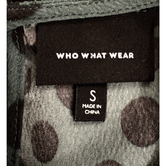 Women's Small Polka Dot Puff Sleeve Dress Green Black Retro Modest Fit & Flare - Picture 3 of 13